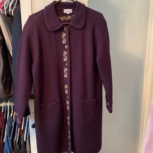 Casual Boiled Wool Coat With Embroidery
